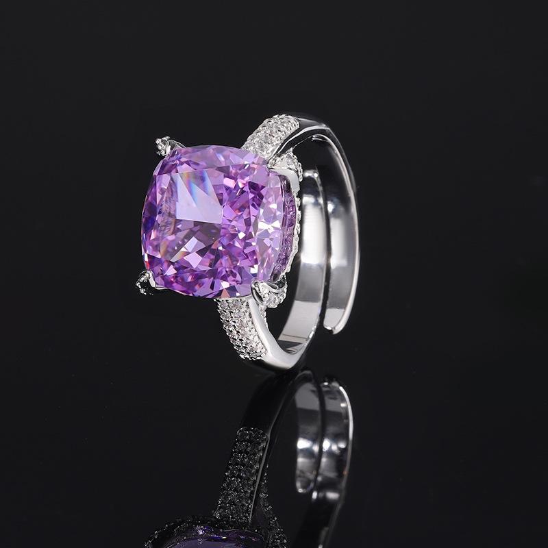 Autumn And Winter Jewelry Ice Flower Cut High Carbon Diamond Copper Inlaid Simple Princess Square Ring Female 12 * 12
