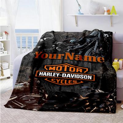 Harley-davidson Motorcycles Customize Text Blanket Gift Personalized Blanket Ultra-Soft Throw For Sofa Seaside Livingroom Chair Ideal for All Seasons
