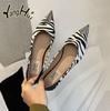 Korean Version Thick Heel Zebra-stripe Spike Low-heel Women Flat Shoes 2024 New Fashion Sexy Shallow Mouth Casual Shoes Summer