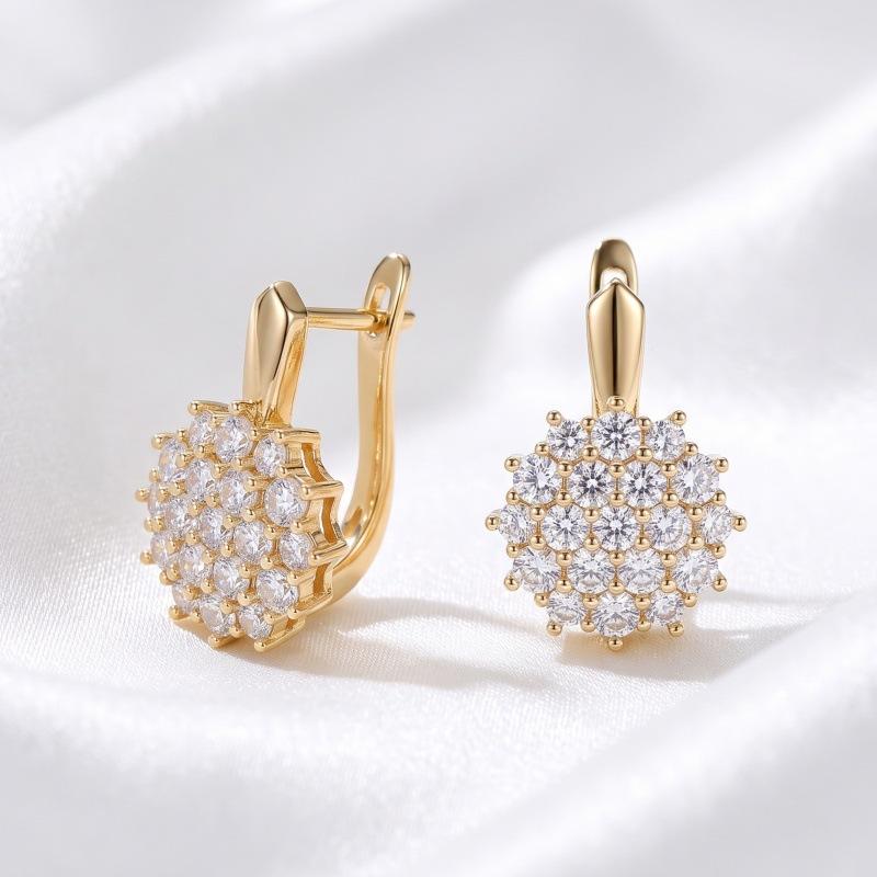 Hot Sale Fashion Copper Inlaid Zircon Ear Buckles French Exquisite Flower Women's Earrings Geometric Personality Earrings