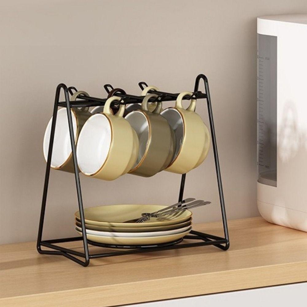 Vertical Coffee Cup Holder Iron Cup Storage Rack Durable Cup Plate Rack  Kitchen