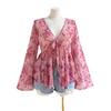 V-neck Printed Vacation-style Women's Flared Sleeve Loose and Flowing Top