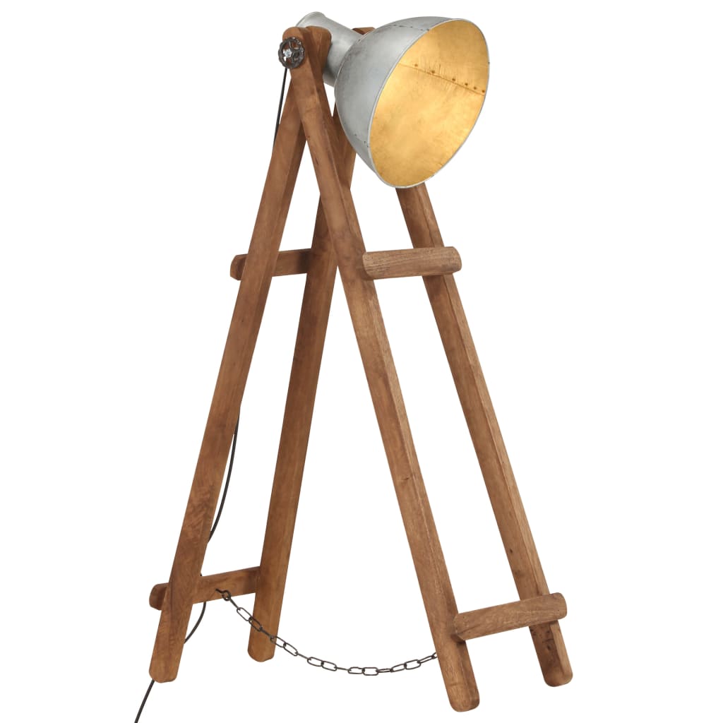 Floor Lamp Silver E27 Mango Solid Wood