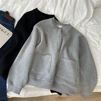 Пальто большого размера женское флисовое зимнее утолщенное свободного кроя с круглым вырезом на пуговицах повседневный кардиган толстовка для женщин