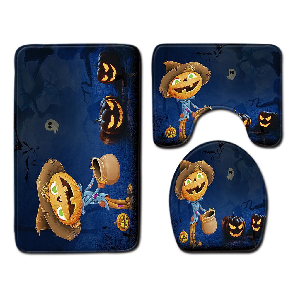 Halloween Shower Curtain Floor Mat Combination Four-Piece Household Door Mat Bedroom Non-Slip Carpet
