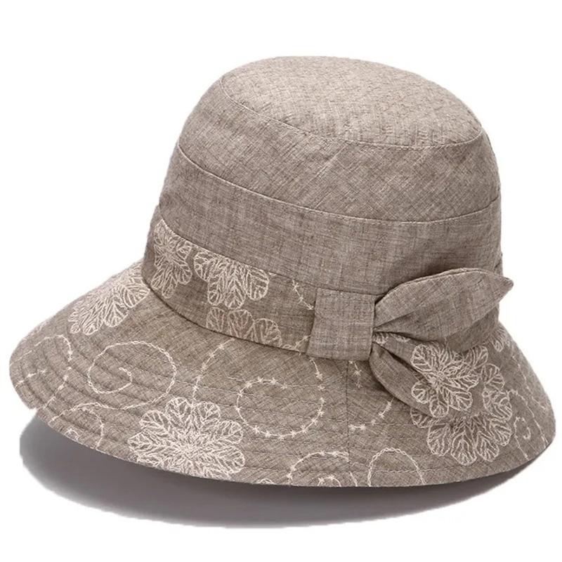 Bucket Womens Hat Cotton Rose Flower Bow Sunscreen Sun Hat Spring Adjustable Hat Breathable Vintage Fisherman Hat Basin Hat