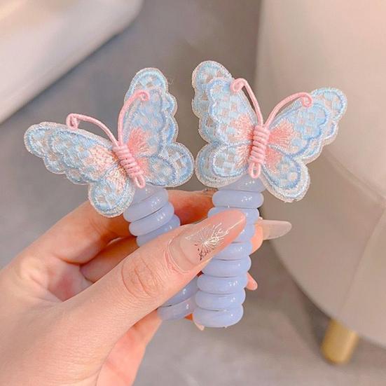 Детская резинка для волос с декором в виде бабочки, телефонный шнур, гладкий мультяшный дизайн, многоразовая