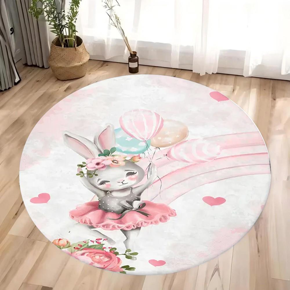 Ballet Rabbit Print Round Carpet for Home Living Room Decor Bedroom Sofa Floor Decoration Rug Non-slip Washable Circle Area Mat