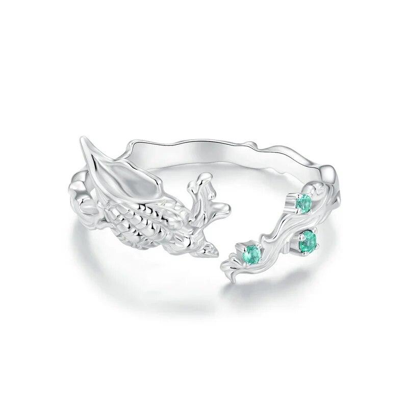 WOSTU Real 925 Sterling Silver Seashell Open Ring For Women Shiny Green Zircon Ocean Party Rings Holiday Gift