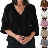 Fashionable Women's Casual Cotton And Linen Cardigan V-neck Three-quarter Sleeve Top