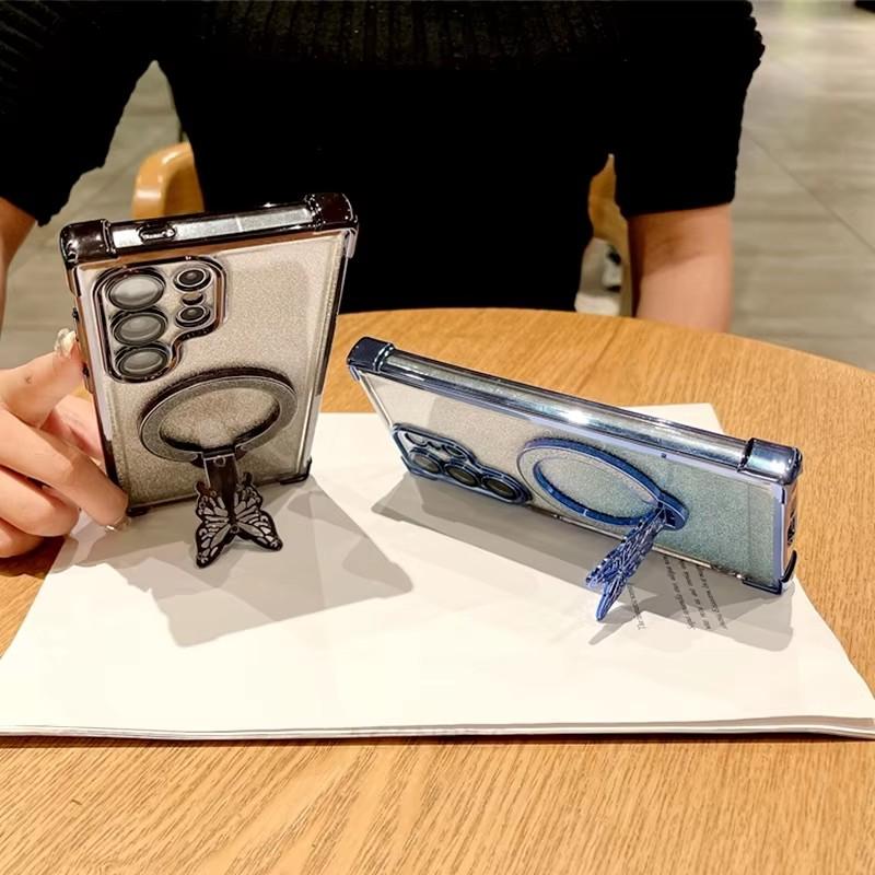 Чехол-держатель S25 24 23 с покрытием Butterfly для Samsung Galaxy S24 S25 S23 S22 S20 S21 Fe Plus Ultra Silicone Stand Cover для A24 A55 5G A53 A54