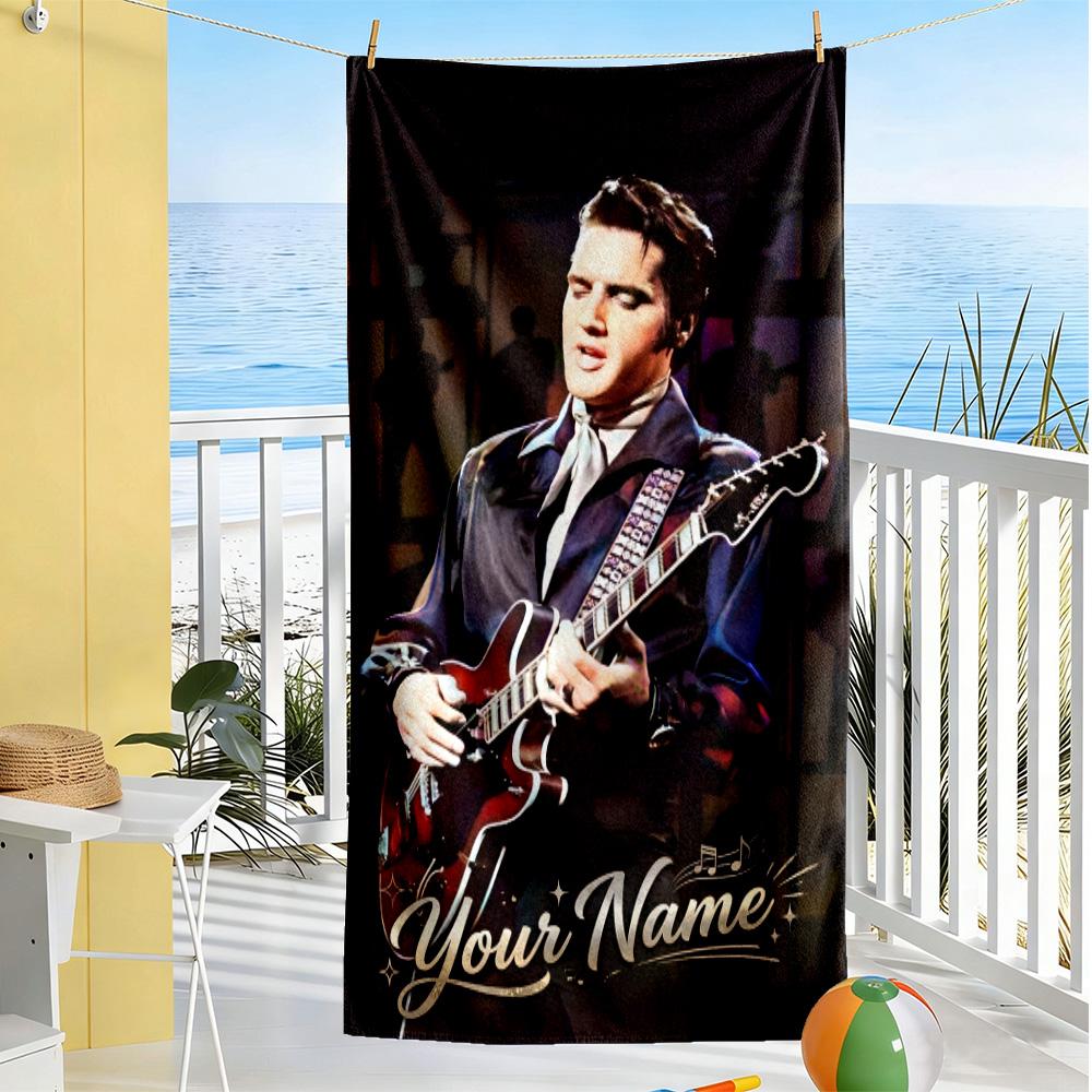 Elvis Presley Customizable Name Beach Towel Super Soft Microfiber Quickdry Fabric Portable for SwimmingBeachCamping Travel Beach AccessoriesGym