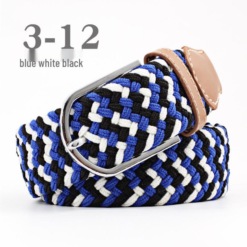 Korean Style Elastic Braided Canvas Belt with Pin Buckle for Men and Women