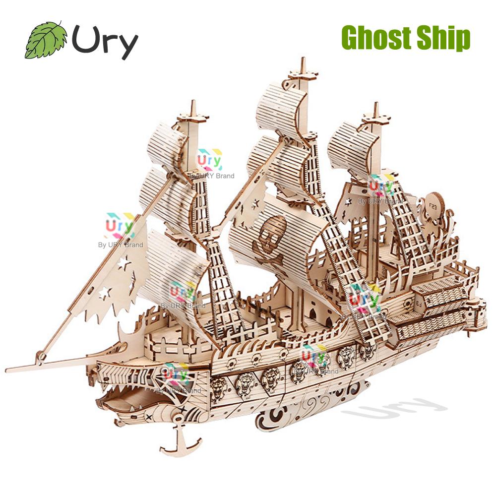 Ury Diy 3D Ретро Стиль Хэллоуин Призрак Пиратский Корабль Модель Игрушки Ручная Работа Набор Домашний Декор Рождественский Подарок Для Детей