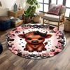 Cute Baby Cow with Pink Floral Design Print Round Rug, Living Room, Bedroom, Playroom Carpet, Non Slip Floor Mat, Gift
