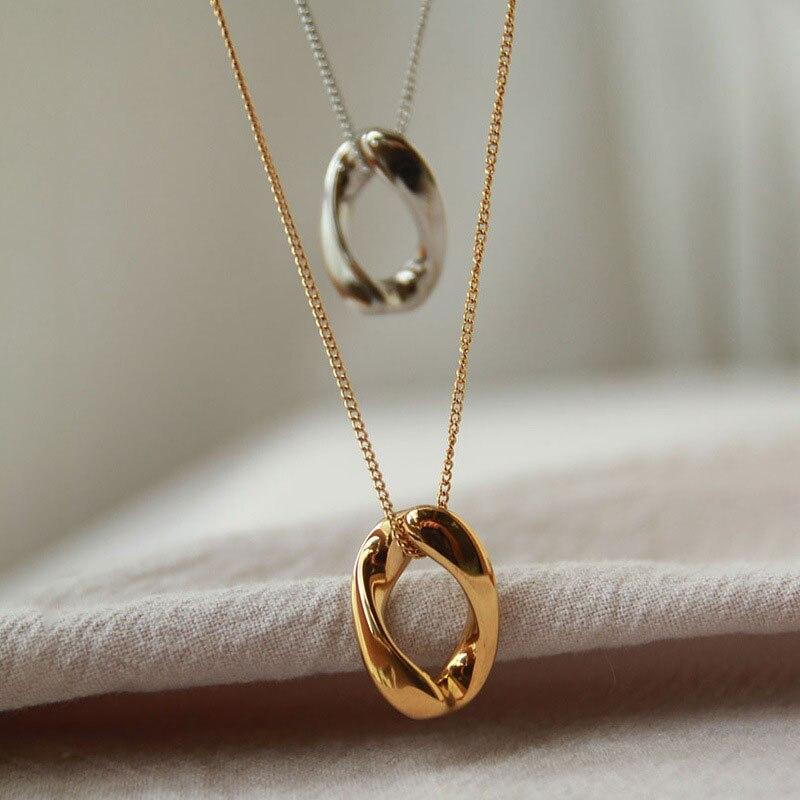 Ожерелье-колье из стерлингового серебра 925 пробы с геометрическим овальным кулоном, женское золотое французское модное простое колье-колье