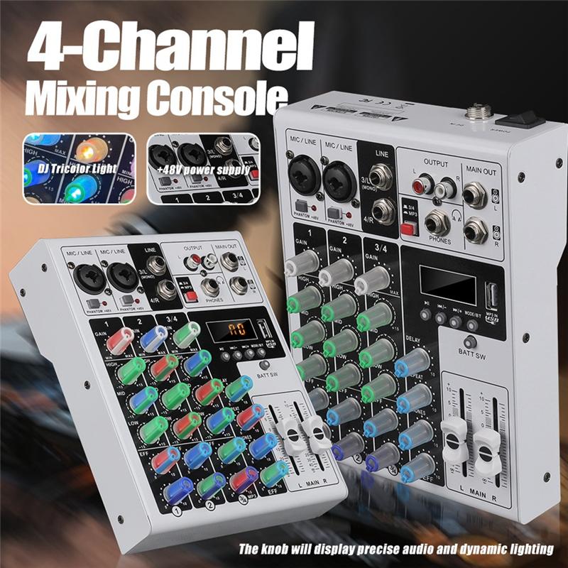 ABNR 48V Фантомное Питание Аудиомикшер 4 Канала XLR Bluetooth Портативная DJ Караоке Микшерная Консоль Для ПК MP3 Записи EU ШТЕКЕР