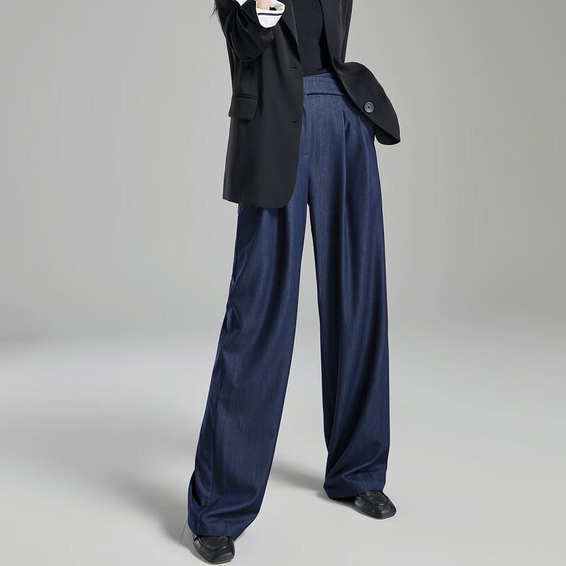 Demana Tencel-Look Denim Pleated Straight Leg Trousers