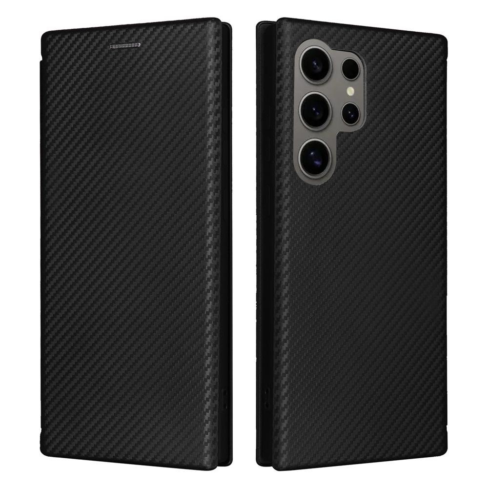 Чехол-книжка из кожи с карбоновыми элементами для Samsung S24 Ultra.