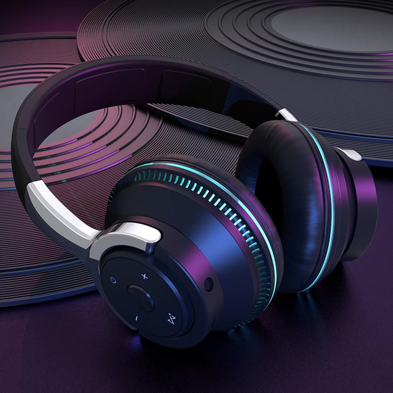 Беспроводные наушники H2 с цветной светодиодной подсветкой, Bluetooth 5.1, головные игровые наушники, 650 мАч