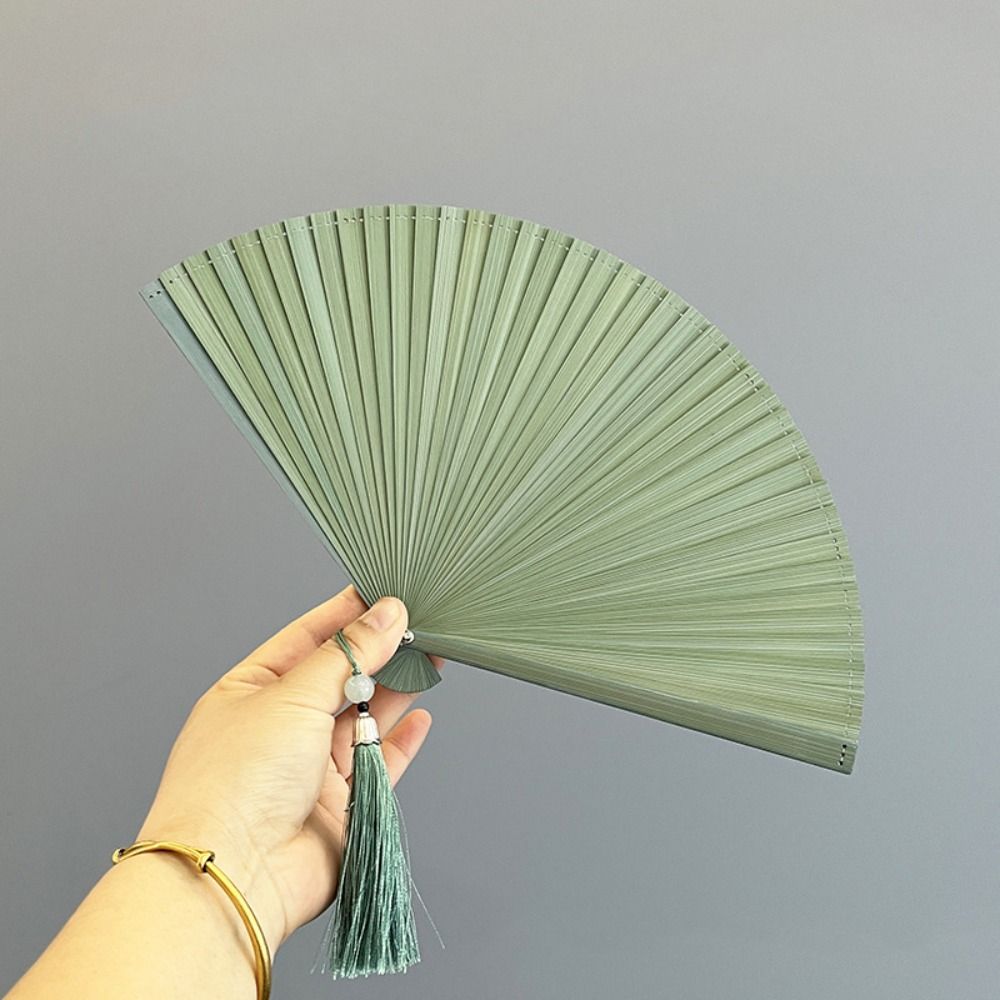 Chinese Style Tassel Folding Fan Solid Color Kimono Fan Elegant Handheld Fans Wedding Party Decor