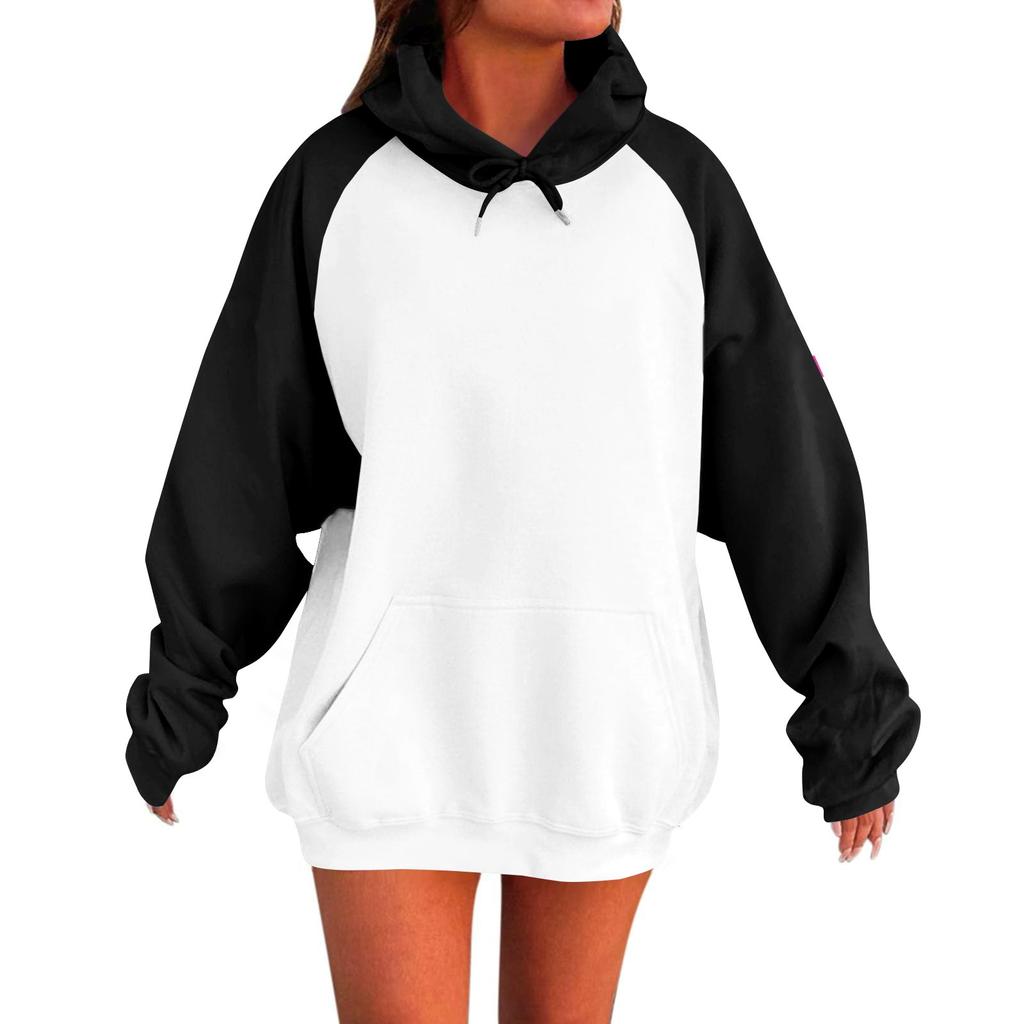 Женская мода повседневная толстовка с глубоким вырезом на плече с длинным рукавом и капюшоном в стиле пэчворк