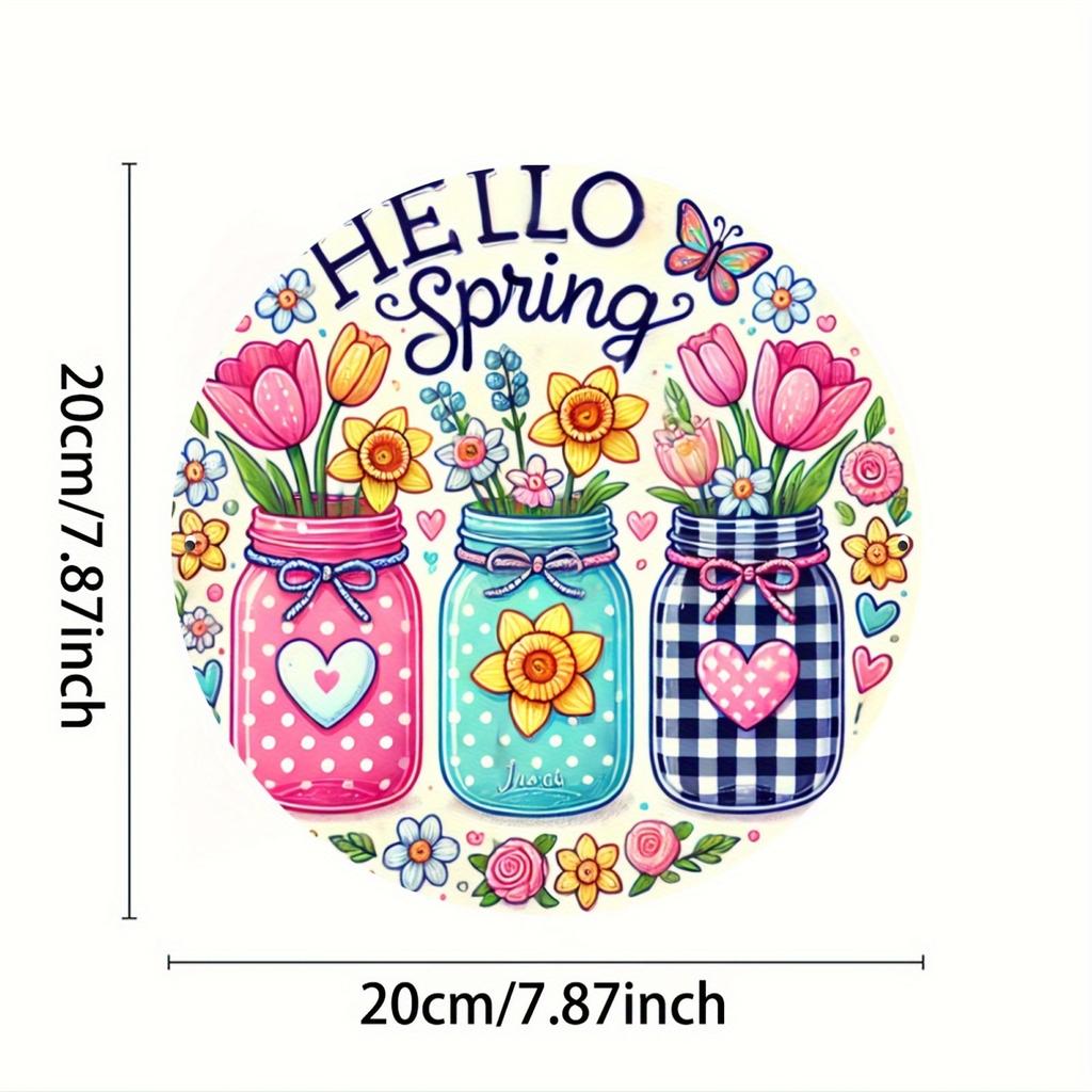 Деревянная круглая деревянная табличка в винтажном стиле Hello Spring с тюльпанами, 7,8-дюймовая настенная живопись для спальни, кухни, столовой, прочная, легко вешается, идеально подходит для дома