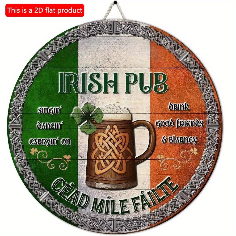 1 шт. 2d Плоский ретро-украшенный уличный ирландский бар ко Дню Святого Патрика круглый деревянный знак - 20 см, знак Lucky Grass, подходит для семейного бистро