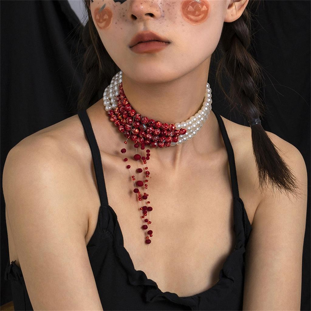 Blood Pearl Necklace, Halloween Gothic Necklace, Pearl Choker Necklace For Women, Dripping Bloody Pearl Necklace Jewelry Halloween Party Costume Gift