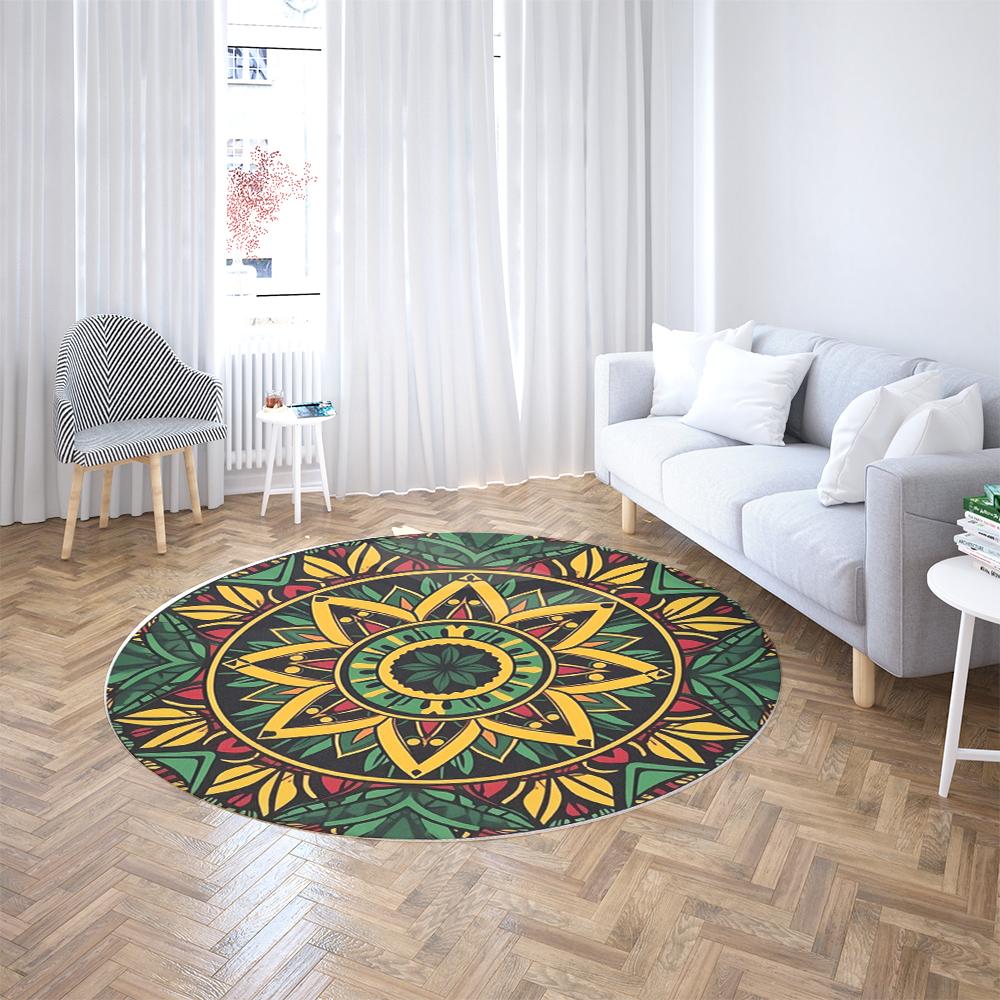 Круглый ковер с узором мандалы, красочный, с геометрическими, цветочными и ретро-дизайнами, мягкий ковер для гостиной, спальни, в богемном стиле