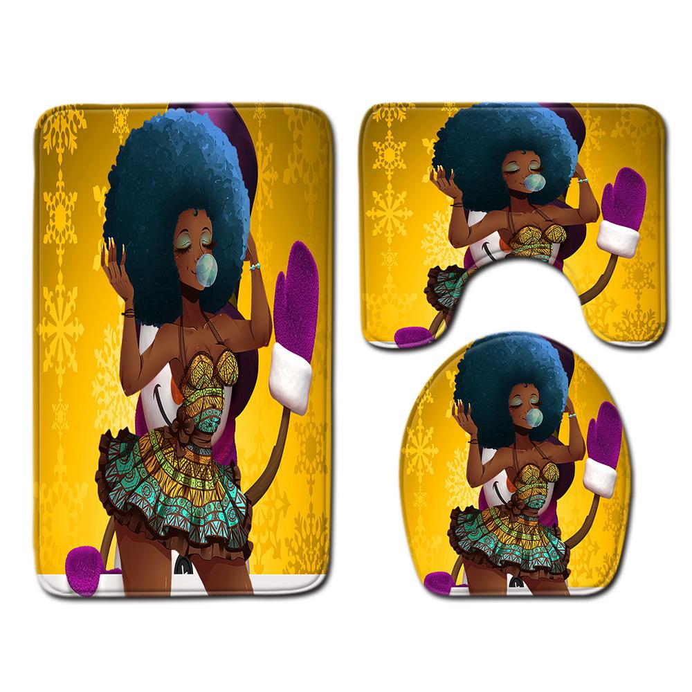 African Women'S Bathroom Floor Mat Three-Piece Bathroom Carpet Toilet Mat Set Doormat Bathroom Non-Slip Mat