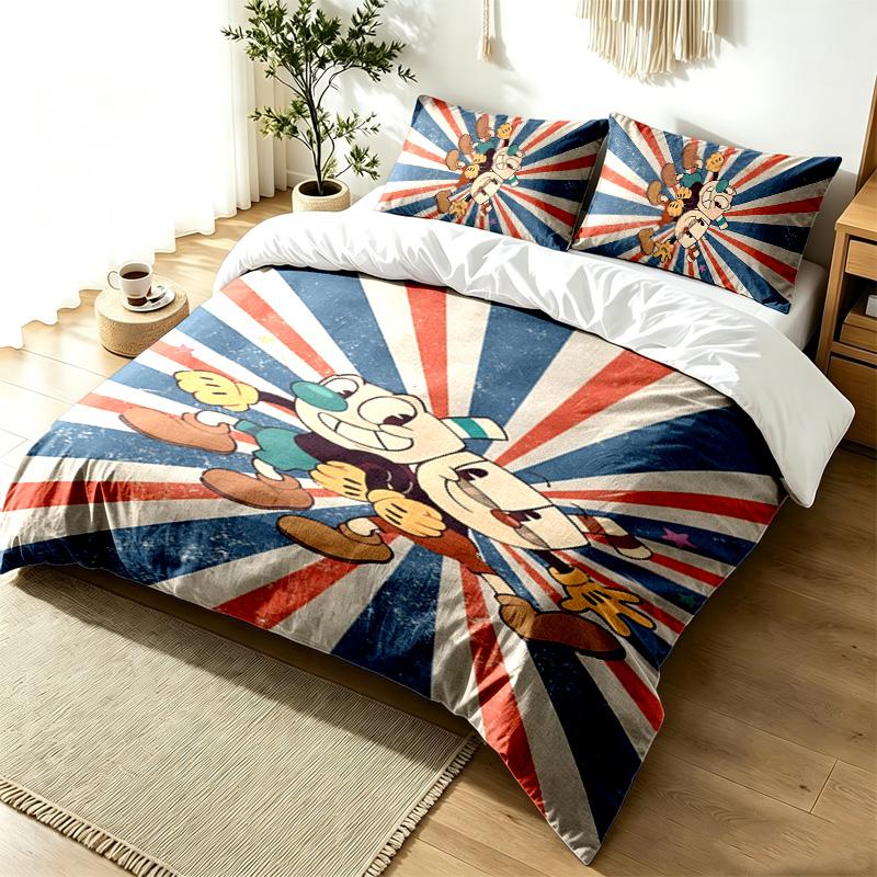 Cuphead 3pc Duvet Cover Set Simple Modern Bedding Set Wrinkle Resistant Soft Fabric All Season Use a perfect gift