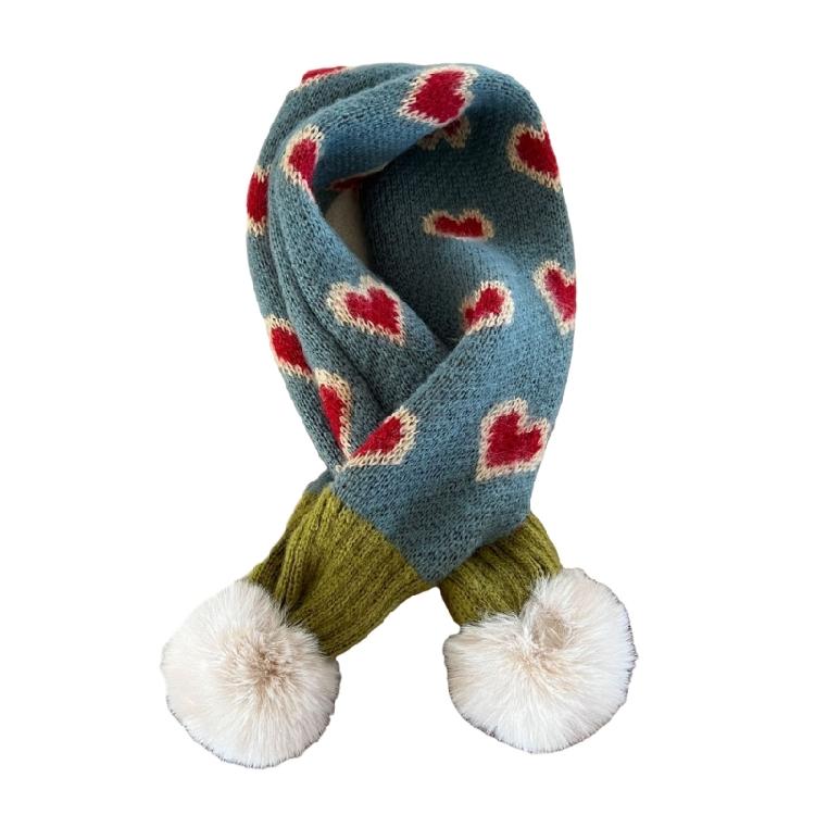 Warm Knitted Neck Scarf for Kids Heart Pattern Crossed Scarf for Boy and Girl Winter Warmth Neck Gaiter for Daily Use