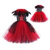 Kids Girls Vampire Witch Queen Mesh Tutu Dress Horn Headwear Children Halloween Cosplay Costumes Pretend Princess Party Role Play Outfit