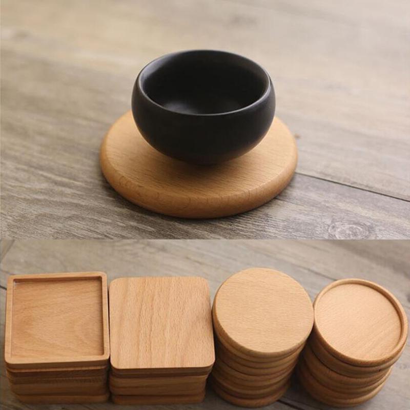 Natural Beech Wooden Coaster Drink Mat Cup Pad Round Square Heat Resistant Pad