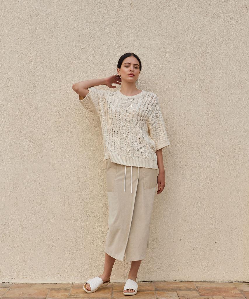 Wave Seoul Terry Long Skirt Beige