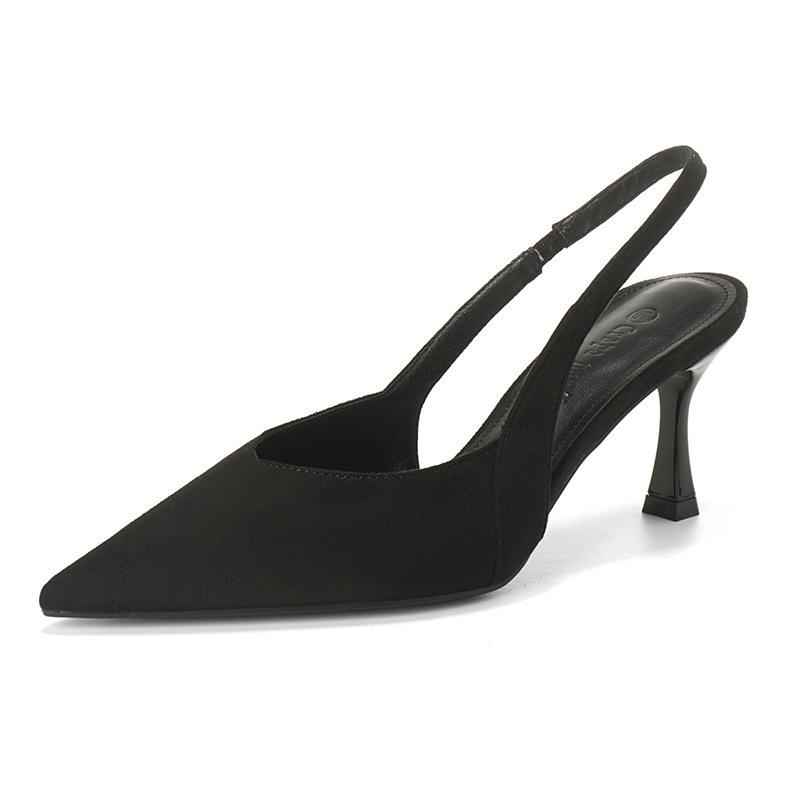 Sheepskin version retro leopard print bag head sandals women's thin heel shallow mouth empty single shoes European and American style temperament p