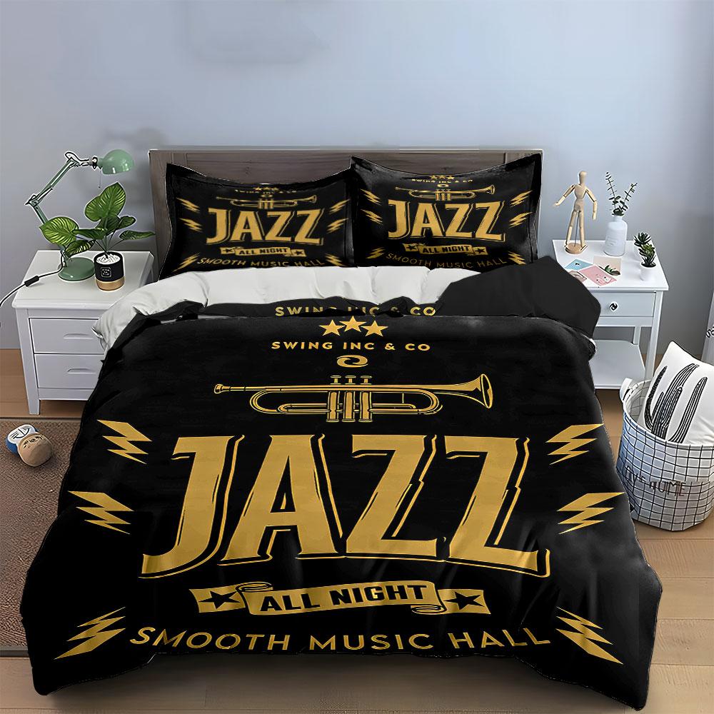 Trumpet, "Jazz" text, lightning. Bedding sets Duvet cover sets Duvet covers Pillowcases(1 * Duvet Cover 2 * Pillowcases without duvet insert)