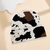Milk Cow Print Beanie Hat Autumn Winter Thick Warm Knitting Hat Unisex Animal Print Dome Skull Hat Streetwear