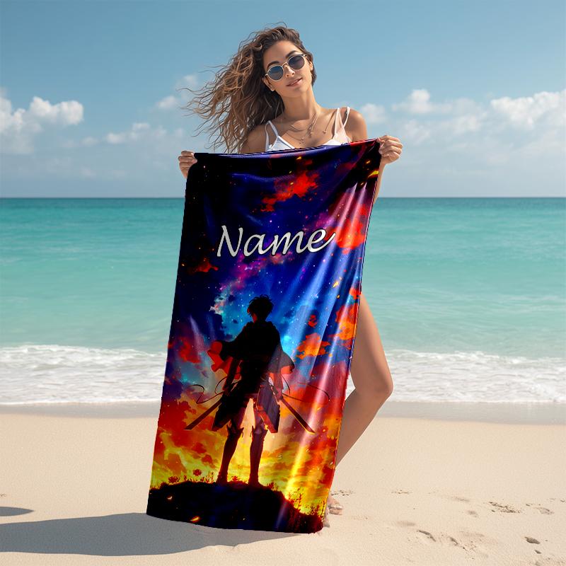 Personalized customized proof beach towel with Attack on Titan pattern - soft, absorbent, quick-drying, perfect swimming, camping&bathing