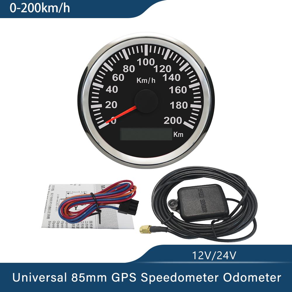 Универсальный GPS-спидометр 85 мм 120 км/ч 200 км/ч для Автомобиля Грузовика Лодки Мотоцикла Авто с Красной Подсветкой 12 В 24 В С GPS-антенной