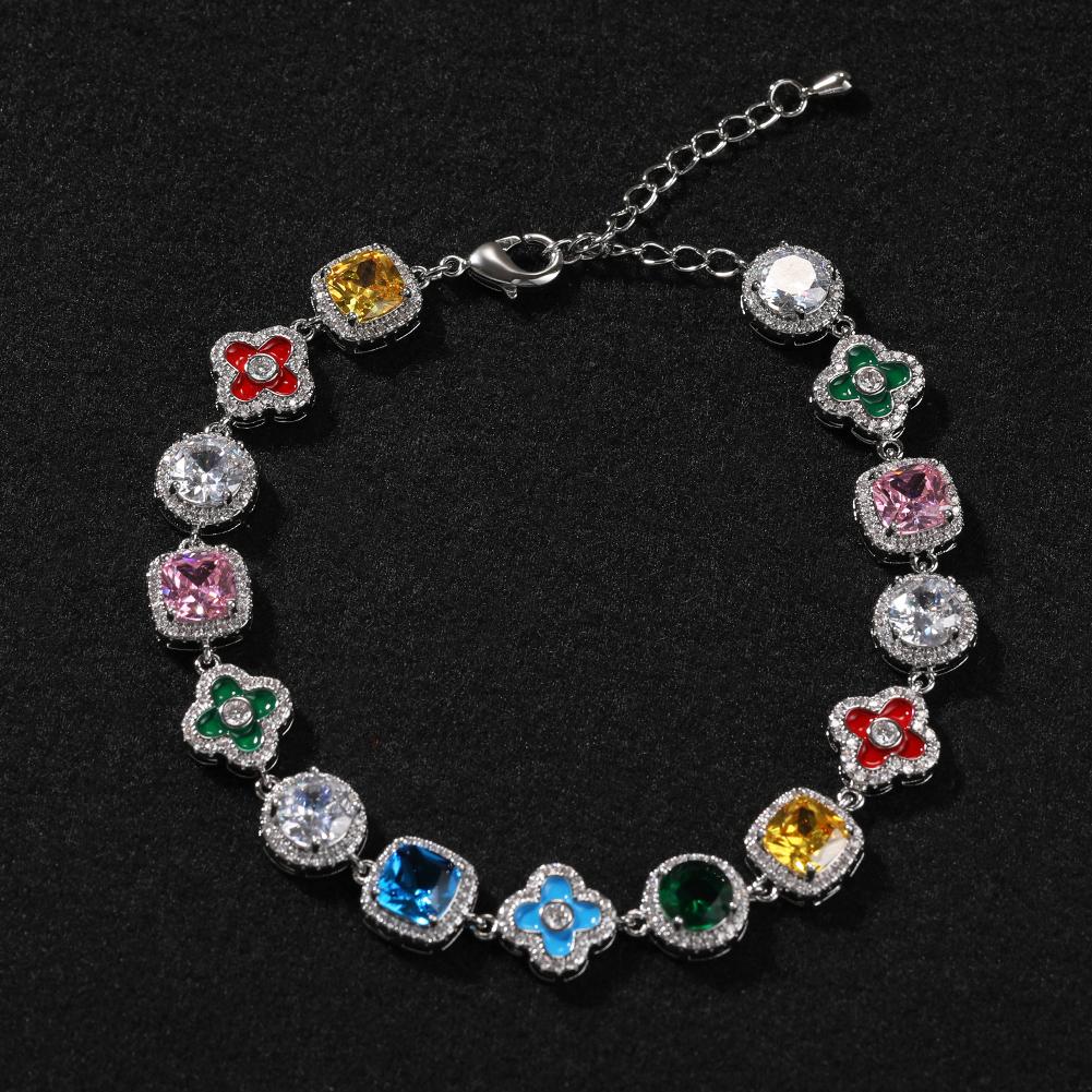 THE BLING KING Enamel Floral Bracelet Iced Out AAAAA+ Rainbow Cubic Zirconia Gem Charm For Men Rock Hiphop Jewelry