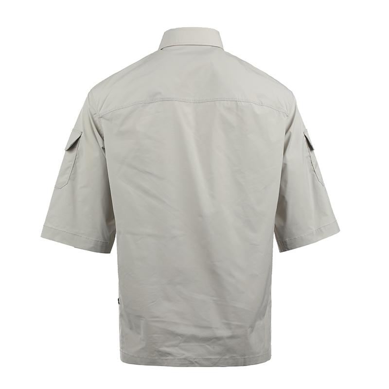 Emporio Armani Ss25 Логотип Кожаная этикетка Однотонная рубашка с коротким рукавом Мужские рубашки Бежевый EM001522-AF13810-U1098