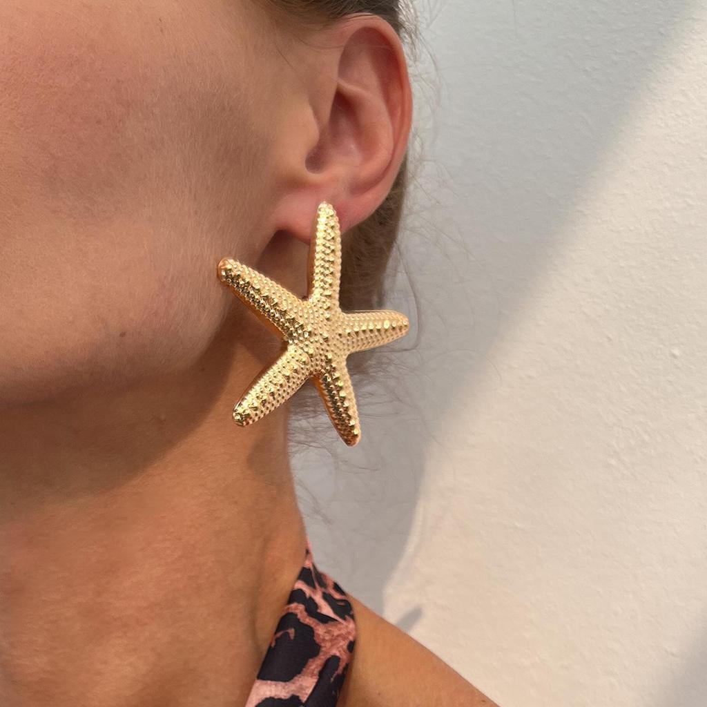 Серьги-гвоздики в виде преувеличенной звезды для вечеринки «Морской бриз» Персонализированные металлические серьги в виде морской звезды для отпуска Лето Пляж Модная роскошь