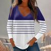 Womens Long Sleeve Tops V Neck Shirts Casual Stripe Print Basic Trendy Tee Blouses Fall Tunic Outfits Fitted T Shirts