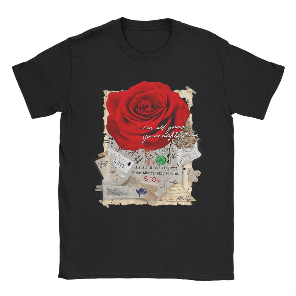 Vintage Streetwear Graphic Dark Floral Urban Aesthetic TShirts for Men Crew Neck Pure Cotton T Shirt Short Sleeve Tees Party