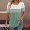 Женские пышные туники с короткими рукавами, топы, плиссированные блузки с воротником, повседневные свободные весенне-летние футболки