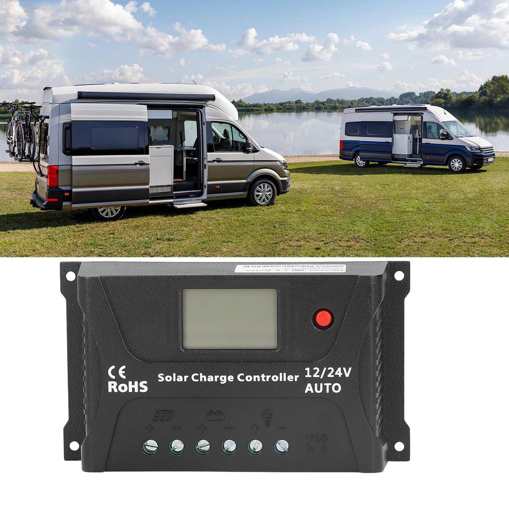 PWM Контроллер заряда солнечной батареи 20А Регулятор солнечной панели Контроллер энергии черного цвета для аксессуаров для дома на колесах