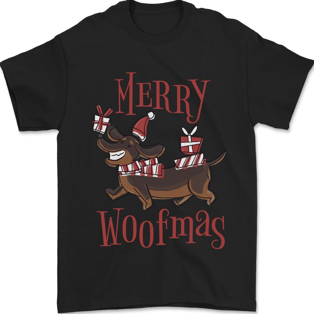 Merry Woofmas Funny Xmas Dog Mens T-Shirt 100% Cotton