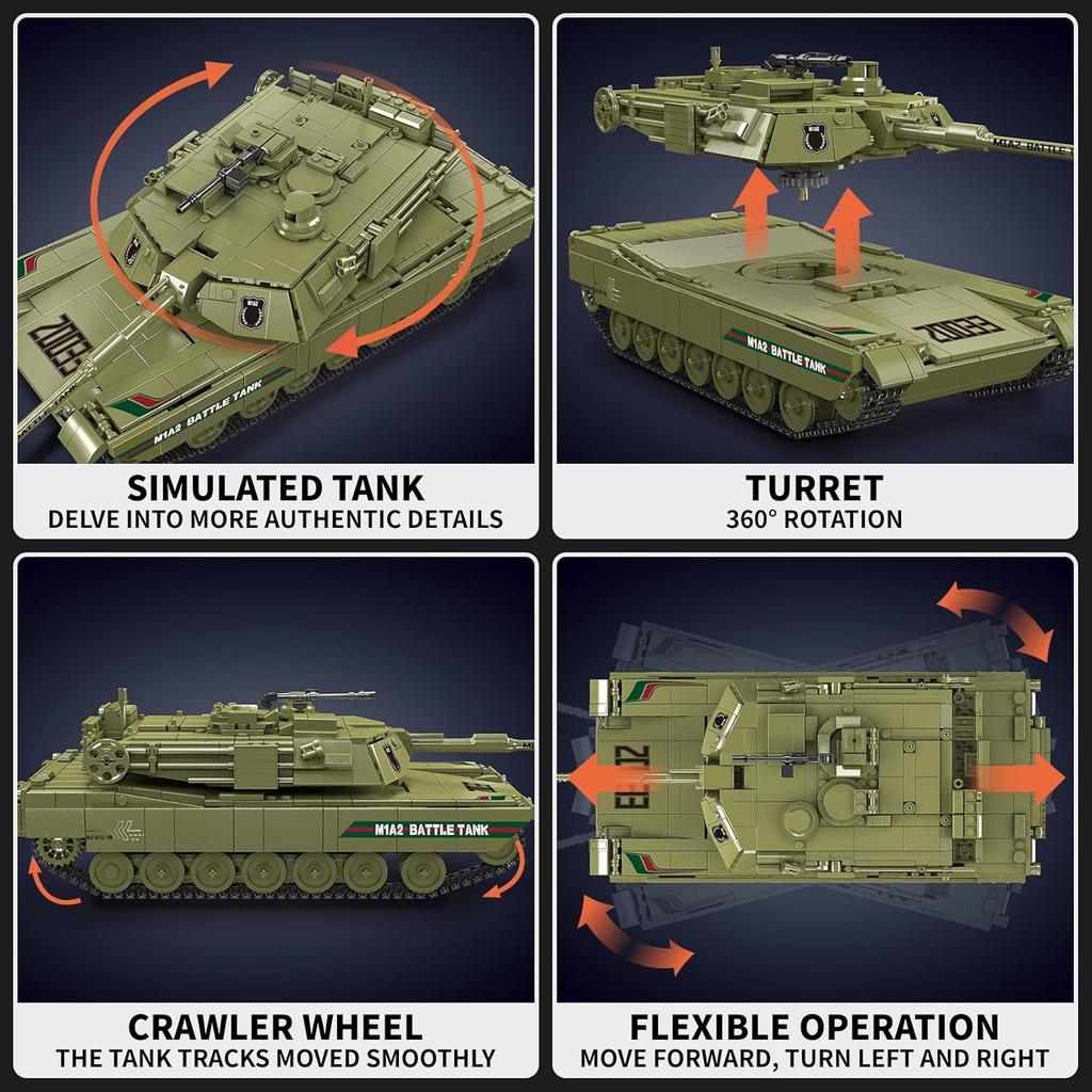 MOULD KING 20033 Военные танковые игрушки Пульт дистанционного управления M1A2 Основной боевой танк Строительный блок Кирпичная сборка Детский рождественский подарок